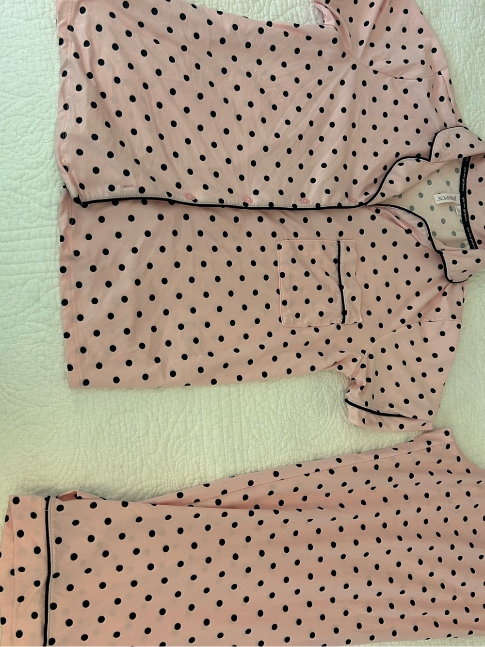 Women's Pink Polka Dot Pajama Set with Black Trim